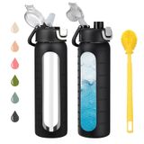 Garrafa De Água De Vidro Chunmo 700ml Com 2 Tampas E Manga Preta
