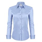 Camisa Social Feminina Siliteelon, Ajuste Clássico, Manga Comprida, Azul