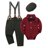 Roupas Para Bebês E Meninos Yallet Gentleman Outfits 0-18m Com Chapéu