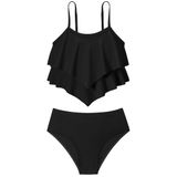 Conjunto De Biquíni Swimsuit Klady Girls Em Camadas, Com Babados, Preto 7-8y