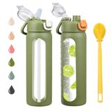 Garrafa De Água De Vidro Chunmo 700ml Com 2 Tampas E Manga Verde Militar