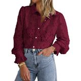 Blusa Btfbm De Renda De Manga Comprida Para Mulheres Vinho Tinto Tamanho L
