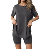 Conjunto De Pijamas Ekouaer, Roupa Esportiva Feminina De Manga Curta, Cinza Escuro, M