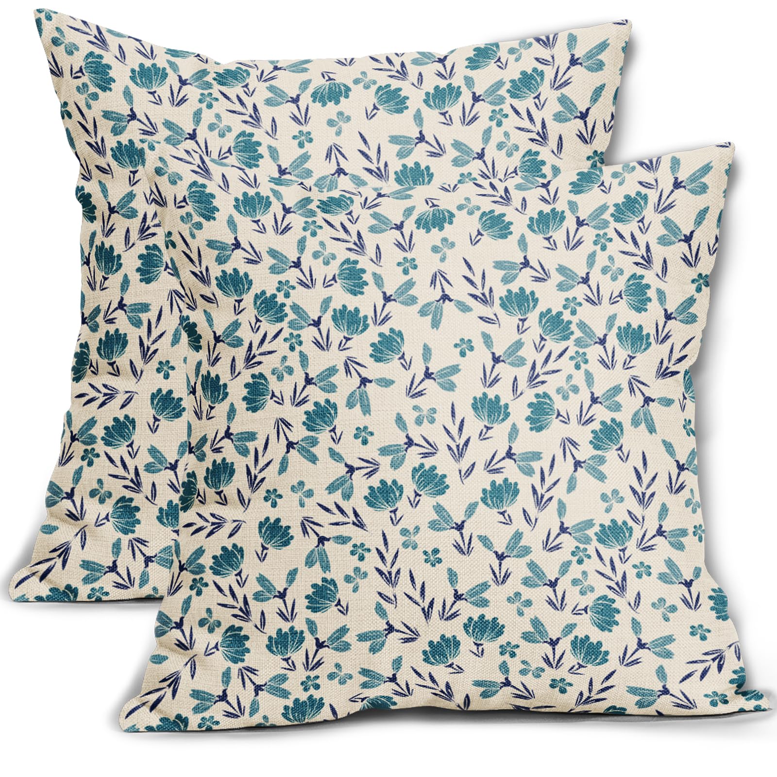 Capas De Travesseiro Aytipun Blue Teal Vintage Floral 60x60cm, Conjunto De 2