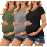 Camisas De Maternidade Ekouaer Flying De Manga Curta, Pacote Com 3, Verde Militar, Cinza E Preto