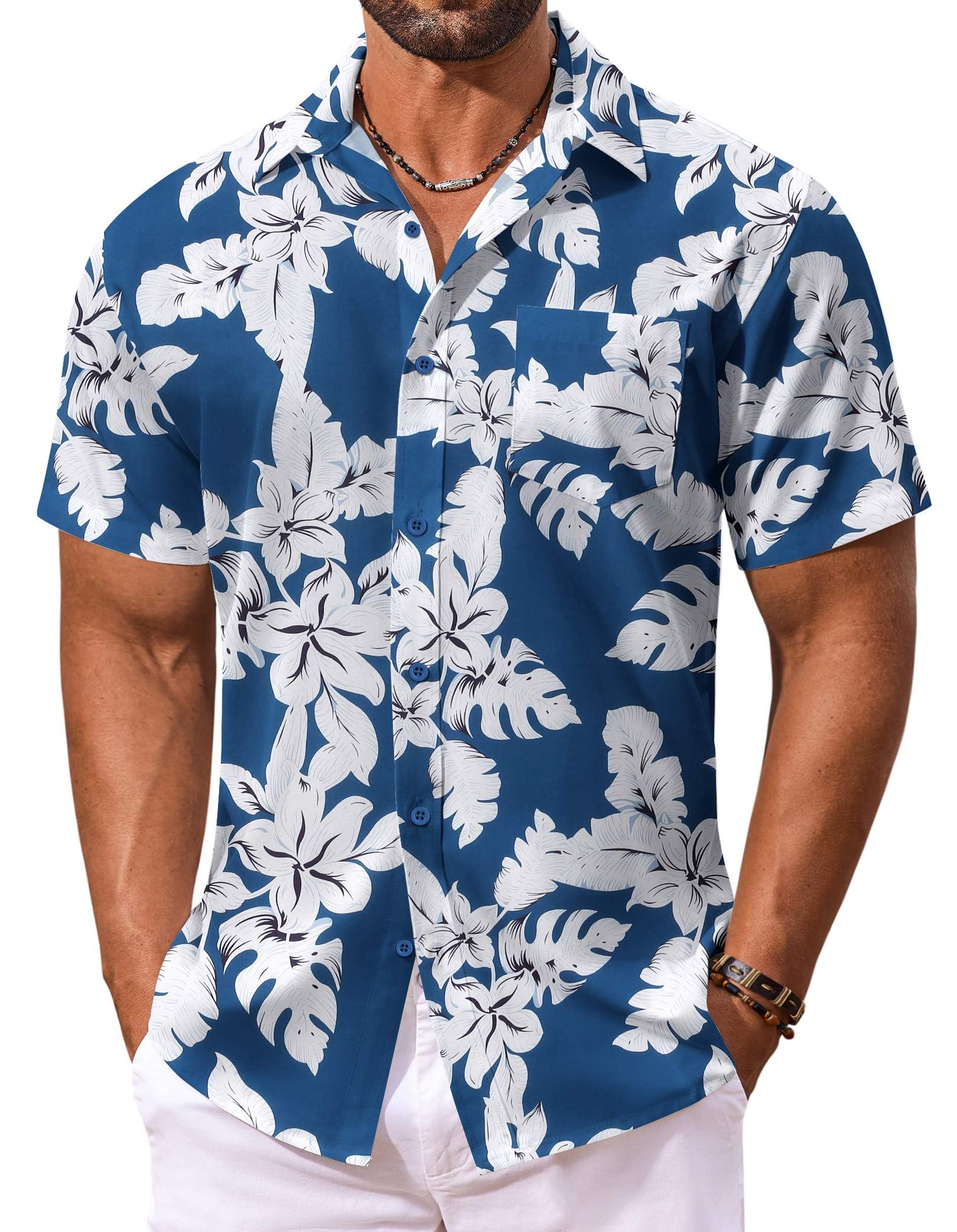 Camisa Masculina Coofandy De Manga Curta Com Botões Havaiana