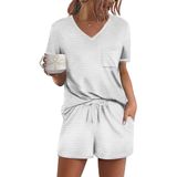 Conjunto De Pijama Feminino Ekouaer Listrado De Manga Curta Com Bolso