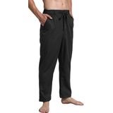 Calças Aitfineism, Casuais, Algodão, Linho, Cintura Elástica, Masculinas, Pretas