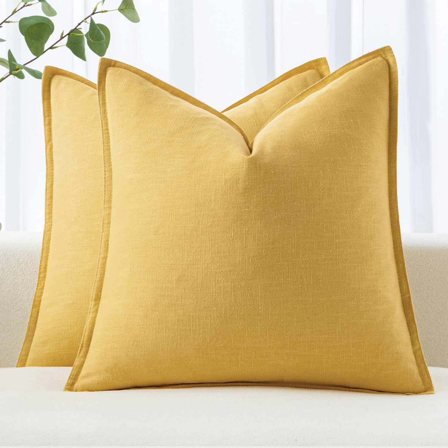 Capas De Travesseiro Miulee, Linho Decorativo, 60x60cm, Amarelo, Pacote Com 2