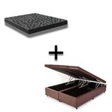 Cama Box Baú Queen 158 Tecido Sintético Marrom Com Colchão Espuma D20 - Tampo Preto Bello Box 12cm