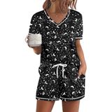 Conjunto De Pijama Feminino Ekouaer, Manga Curta, Lounge, Preto, Tamanho L