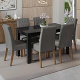 Conjunto Sala De Jantar Mesa Tampo De Vidro 6 Cadeiras Rustic/preto/silver Odara Madesa