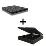 Cama Box Baú Casal 138 Bipartido Tecido Sintético Preto Com Colchão Espuma D20 - Tampo Preto Bello Box 12cm