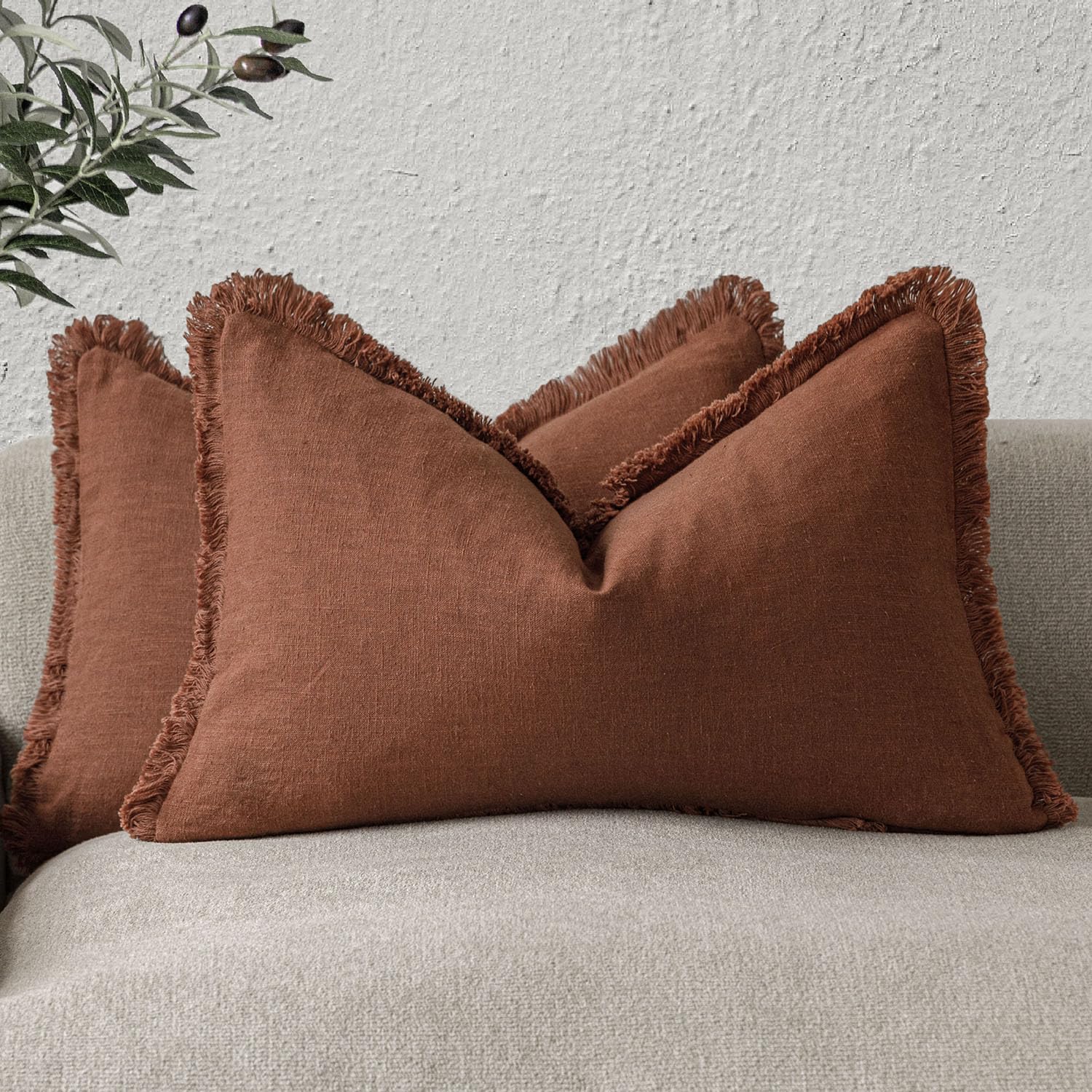 Capas De Almofada Findtower Linen Fringe 30x60 Cm Rust
