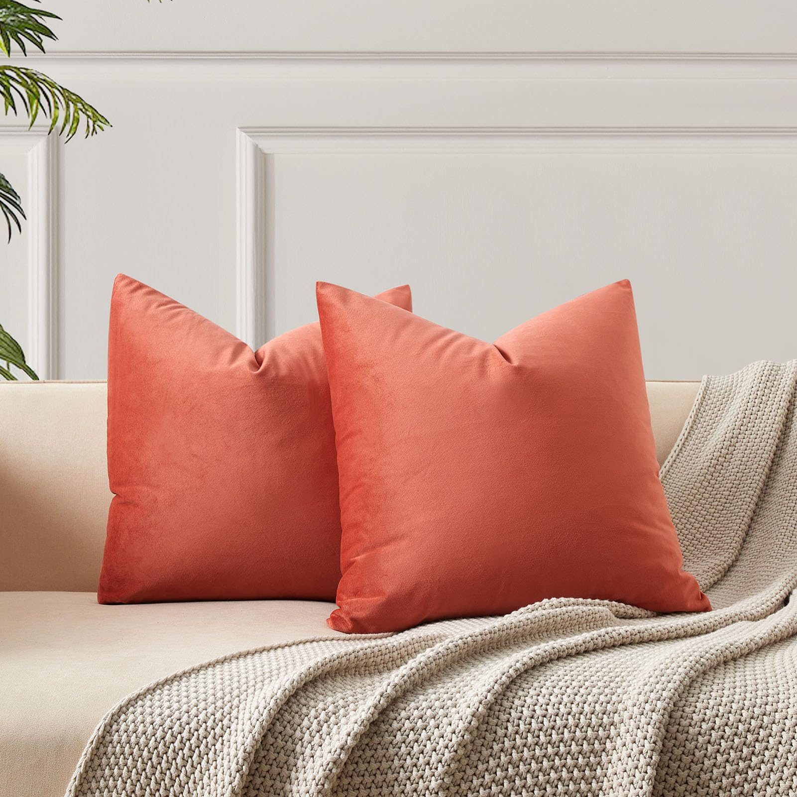 Capas De Almofada Juspurbet Apricot Velvet 60x60cm, Conjunto De 2