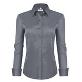Camisa Social Feminina Siliteelon, Ajuste Clássico, Manga Comprida, Cinza