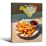 Impressão De Pôster: Comida Engraçada De Cozinha Com Margarita E Batatas Fritas