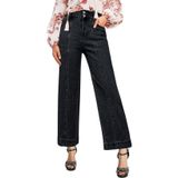 Calças Jeans Astylish Femininas De Cintura Alta E Perna Larga Pretas