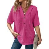 Top Dokotoo Feminino Com Botões E Decote Em V, Manga Curta, Rosado, L