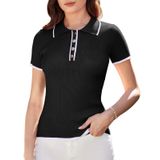 Suéter Polo Feminino Grace Karin Plus Size De Manga Curta Preta