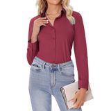 Camisa De Botão Siliteelon Para Mulheres De Manga Comprida Cor Bordô