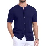 Camisa Ytd Knit Button Down, Manga Curta, Casual, Masculina, Azul Marinho