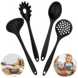 Conjunto 04 Peças Talheres Silicone Preto Utensilio Cozinha