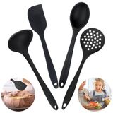 Conjunto 04 Peças Talheres Silicone Preto Utensilio Cozinha