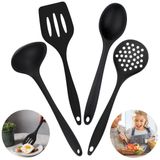 Conjunto 04 Peças Talheres Silicone Preto Utensilio Cozinha