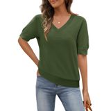 Top Feminino Merokeety De Verão, Manga Curta, Decote Em V, Verde Exército
