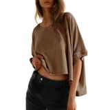 Camiseta Dokotoo Summer Para Mulheres Plus Size Marrom 2024 Fashion