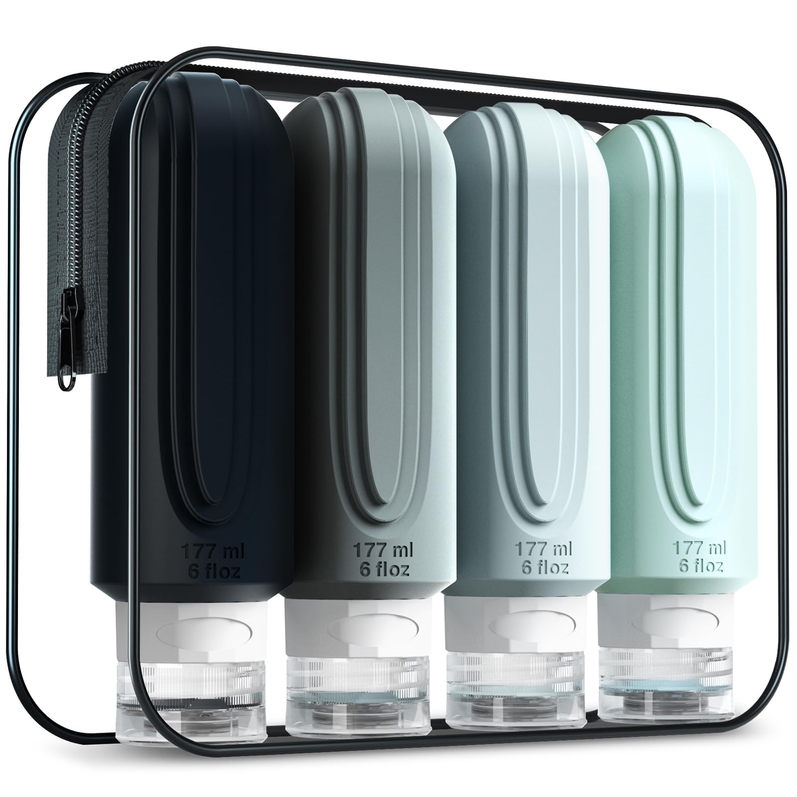 Garrafas De Viagem Mrsdry 180 Ml Para Produtos De Higiene Pessoal Com Bolsa De Higiene (pacote Com 4)