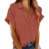 Camisa Mintreus Com Decote Em V, Manga Curta, Botões, Solta, Branca, Feminina