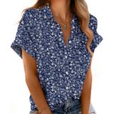 Camisa Feminina Mintreus Com Botões E Manga Curta, Decote Em V, Azul S
