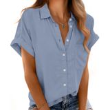 Camisa Feminina Mintreus De Manga Curta Button Down Haze Blue-m