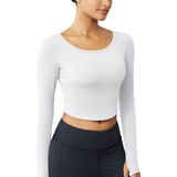 Blusa De Treino Crop Magcomsen De Manga Comprida Para Mulheres Branca Xs