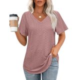 Blusas Ofeefan Summer Loose Fit, Decote Em V, Bainha Curva, Rosa Escuro, Gg