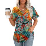 Camiseta Ofeefan Com Decote Em V Para Mulheres Com Estampa Floral De Verão