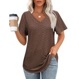 Camiseta Feminina Ofeefan Com Decote Em V, Manga Curta, Marrom, 3gg