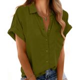 Camisa Feminina Mintreus De Manga Curta Com Botões, Verde Militar
