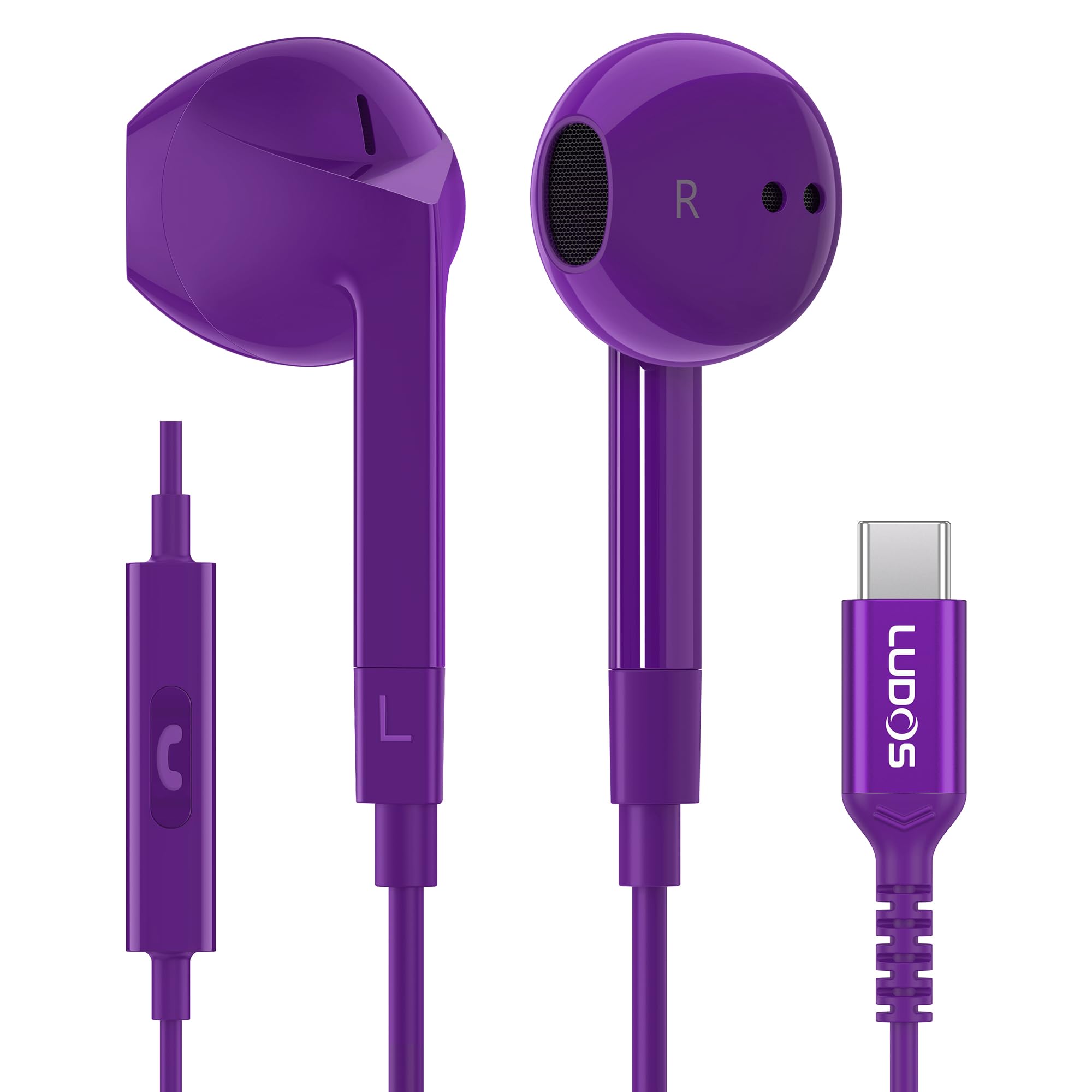 Fones De Ouvido Usb-c Com Fio Ludos Ferox Para Iphone 16 15 Pro Max