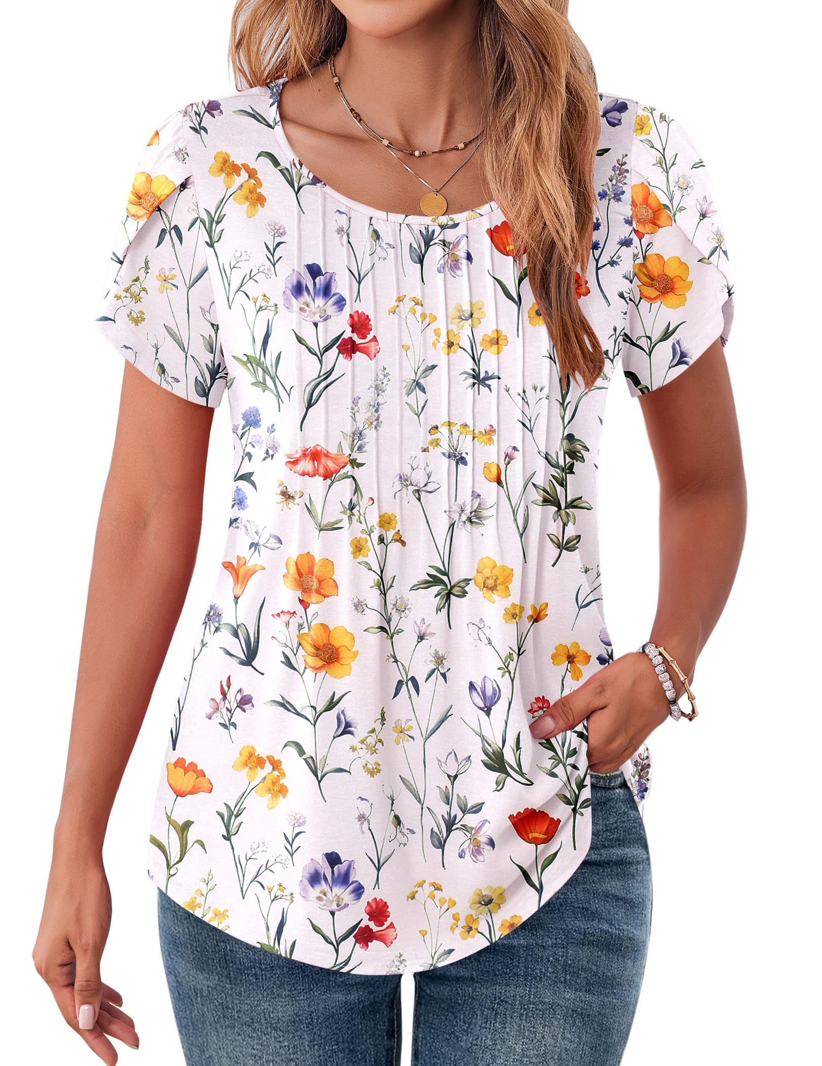 Blusa Zeagoo Floral Branca De Manga Curta Para Mulheres Xl