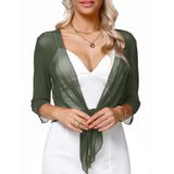 Cardigã Shrug Aiboria, Gravata Feminina De Malha Transparente, Verde Na Frente