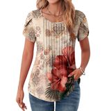 Blusa Zeagoo Feminina Com Gola Redonda, Camiseta Boêmia, Floral, Gg