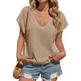 Camiseta Feminina Tankaneo Com Decote Em V Profundo, Cáqui De Verão