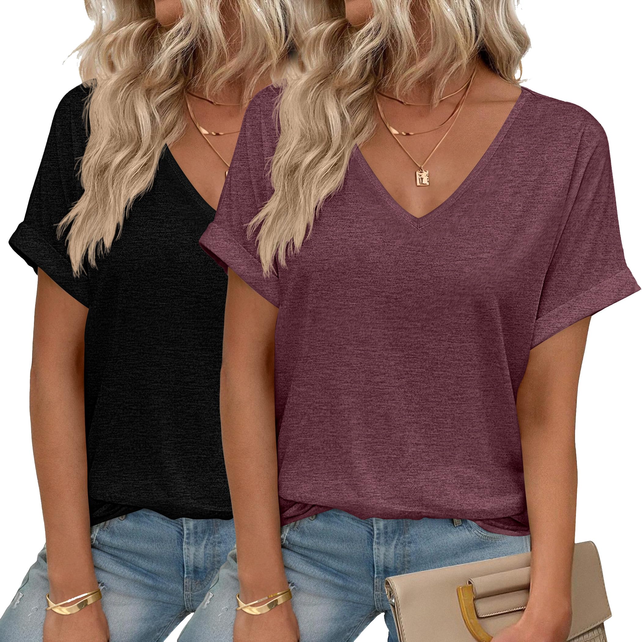 Camisetas Hotouch Oversized Para Mulheres Com Decote Em V E Manga Curta