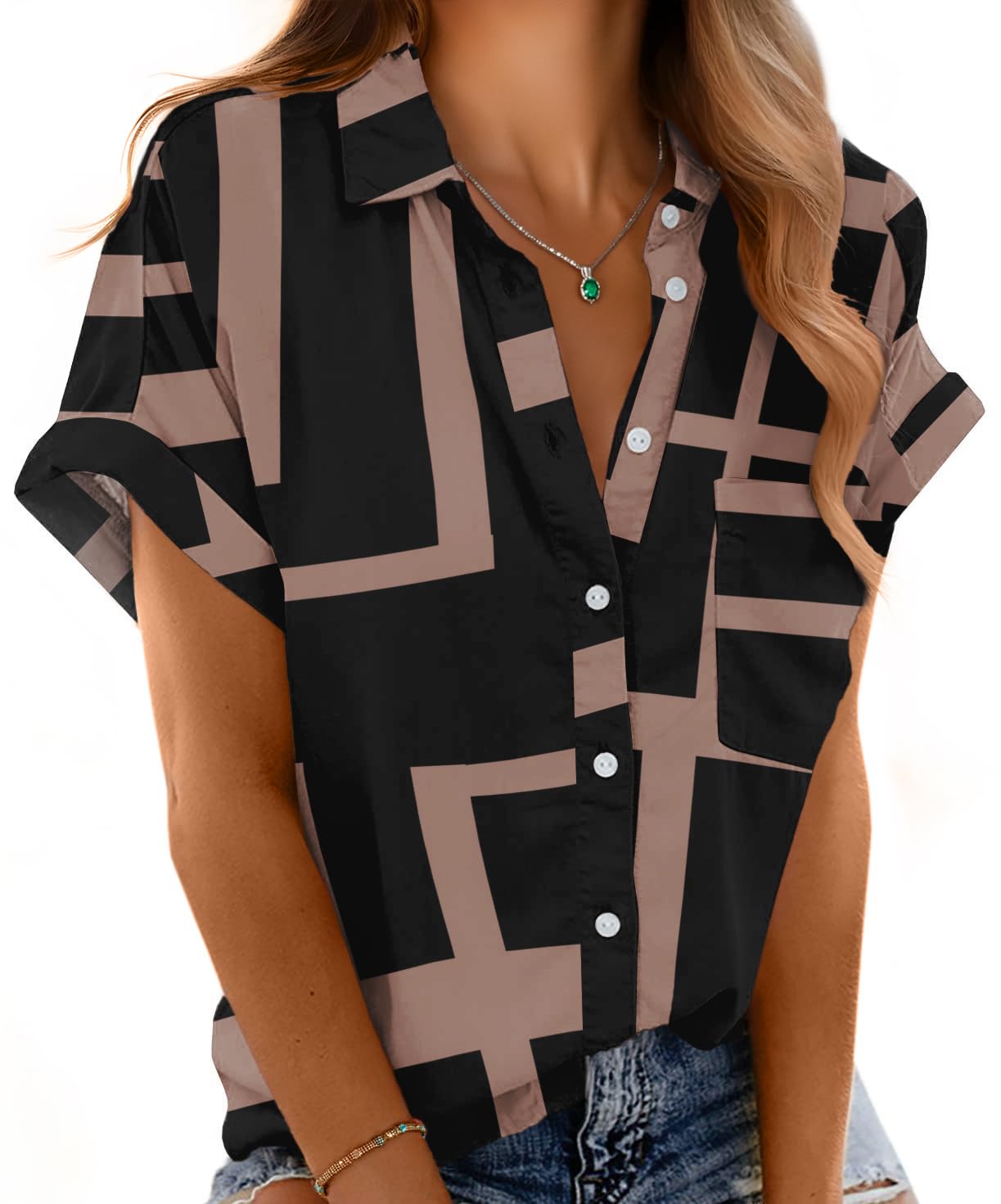 Camisa Mintreus Com Decote Em V, Manga Curta, Com Botões, Solta, Branca 2gg