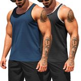 Camiseta Regata Masculina Coofandy Quick Dry Workout, Pacote Com 2 Unidades, Preta/azul Marinho