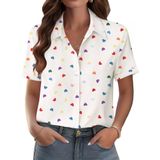Camisa Zeagoo, Folgada, Feminina, Com Estampa De Coração, Manga Curta