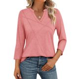 Blusas Femininas Ticticmiss, Manga 3/4, Decote Em V, Coral Solto